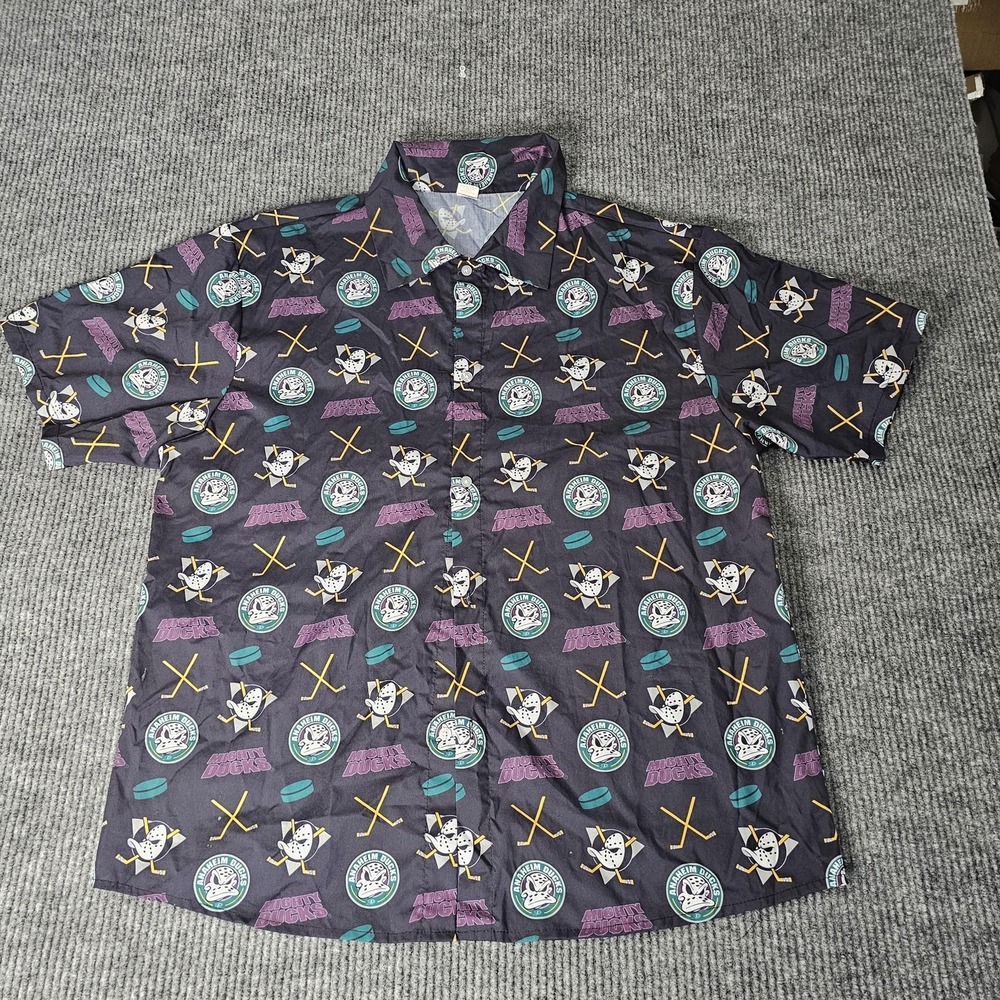 Anaheim Ducks Shirt Mens XL‎ Black NHL Hockey All Over Print Button Vida Divina